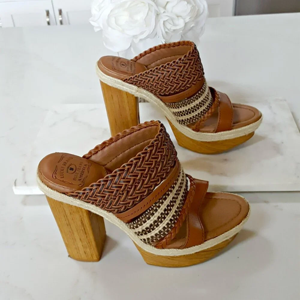 Lucky Brand Brown Woven Platform Sandals